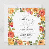 Waterverf Oranje & Rode Bloemen bruiloft Kaart (Voorkant)