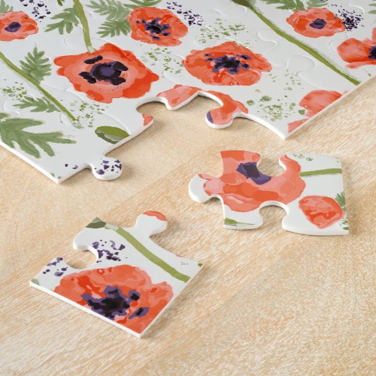 Waterverf Oranje rode papaverbloemen Legpuzzel (Zijkant)