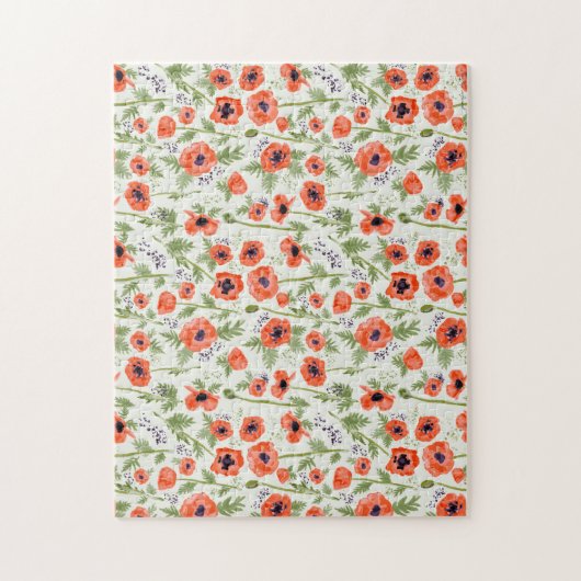 Waterverf Oranje rode papaverbloemen Legpuzzel (Verticaal)