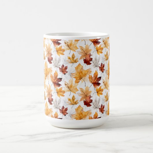 WATERVERF ORANJE RODE WITTE HERFST HERFSTBLADEREN KOFFIEMOK (Center)