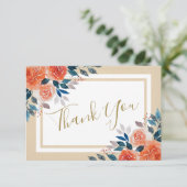 Waterverf Oranje Rozen bruiloft dank u kaart (Staand voorkant)