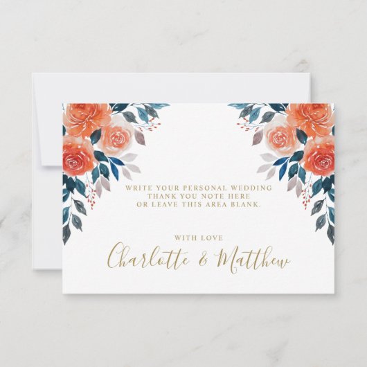 Waterverf Oranje Rozen bruiloft dank u kaart (Achterkant)