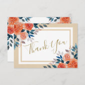 Waterverf Oranje Rozen bruiloft dank u kaart (Voorkant / Achterkant)