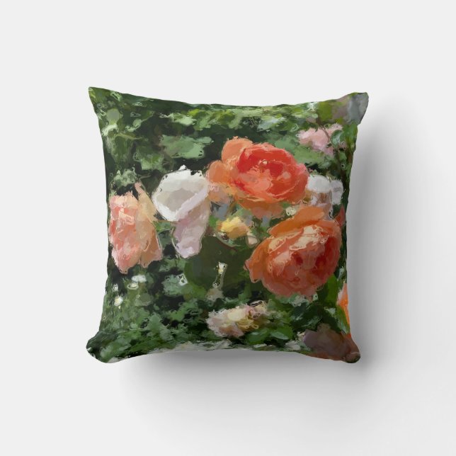 Waterverf Oranje Rozen Kussen (Voorkant)