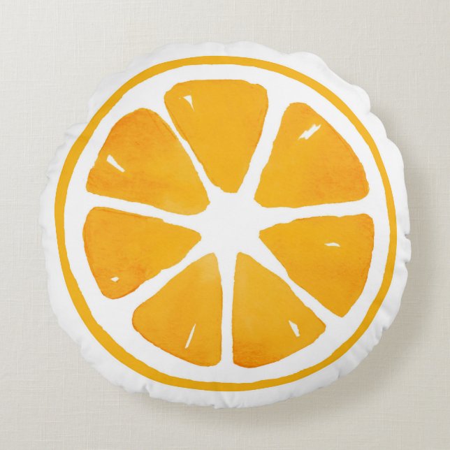 Waterverf Oranje slice-ronde loods Rond Kussen (Voorkant)