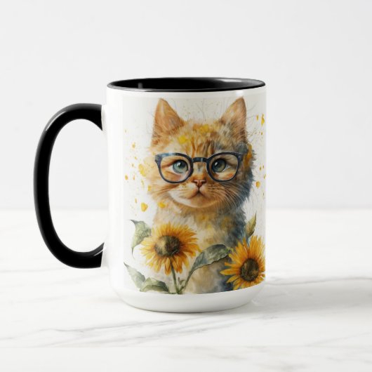 WATERVERF ORANJE TABBY CAT MET ZONLOWERS MOK (Links)