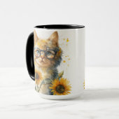 WATERVERF ORANJE TABBY CAT MET ZONLOWERS MOK (Voorkant links)