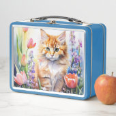 Waterverf Oranje Tabby Kitty Cat in Flower Garden (In situ)