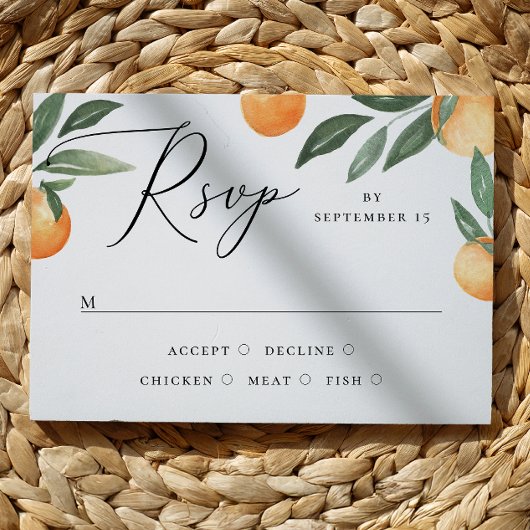 Waterverf oranje tuin. Citrus bloemenbruiloft RSVP Kaartje