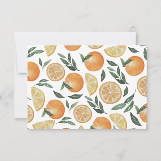 Waterverf oranje tuin. Citrus bloemenbruiloft RSVP Kaartje (Achterkant)