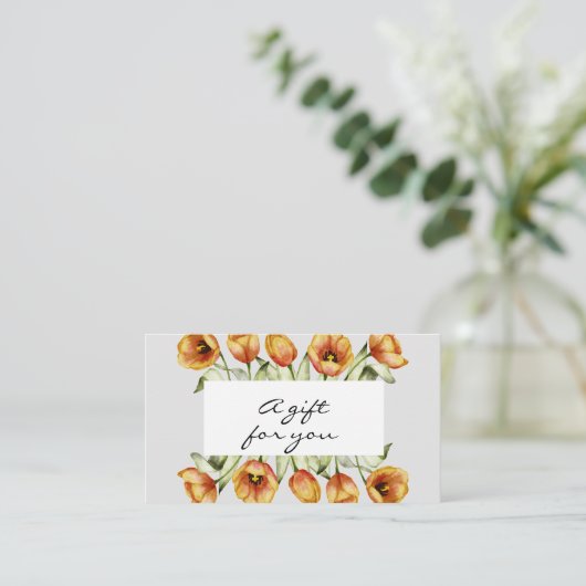 Waterverf oranje tulpcadeaucertificaat visitekaartje (Staand voorkant)
