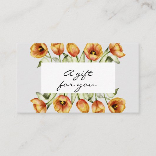 Waterverf oranje tulpcadeaucertificaat visitekaartje (Voorkant)