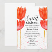 Waterverf Oranje tulpen Floral Sweet 16 Zestien Kaart (Voorkant / Achterkant)