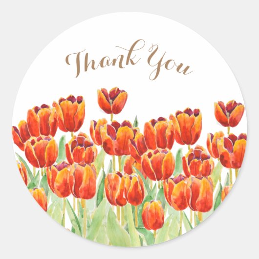 waterverf oranje tulpen klassieke ronde sticker (Voorkant)