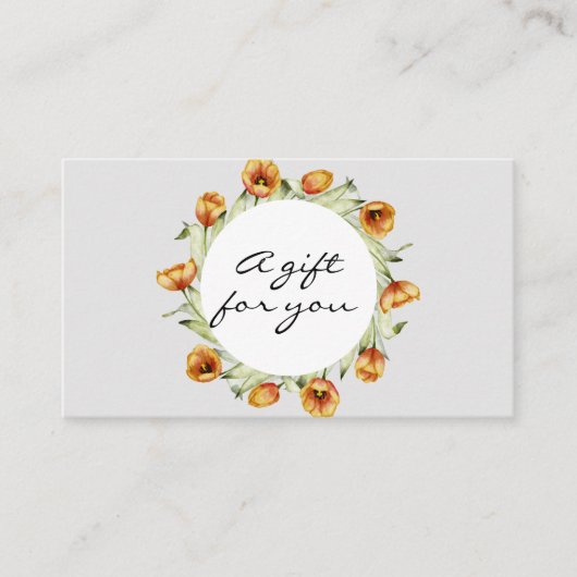 Waterverf oranje tulpen met cadeaukaart visitekaartje (Voorkant)