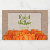Waterverf Oranje Tulpen op Kraft Wedding Mini Sparkling Wijnetiket (Enkel label)