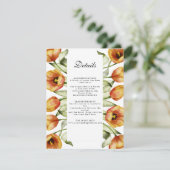 waterverf oranje tulpen trouwgegevens informatiekaartje (Staand voorkant)