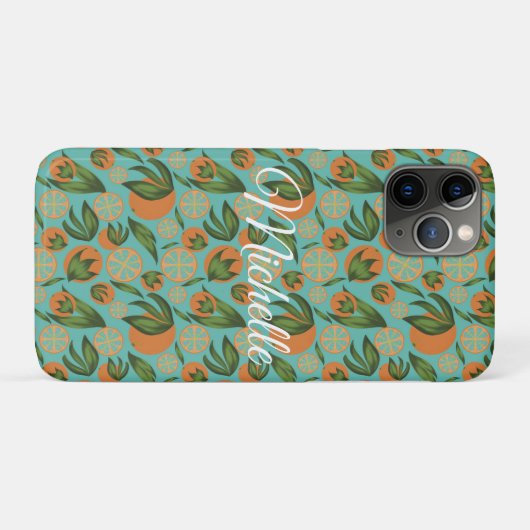 Waterverf Oranje Turquoise Botanisch Gepersonalise Case-Mate iPhone Case (Achterkant (horizontaal))