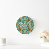 Waterverf Oranje Turquoise Botanisch Gepersonalise Ronde Klok (Huis)