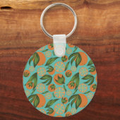 Waterverf Oranje Turquoise Botanisch Gepersonalise Sleutelhanger (Achterkant)
