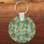Waterverf Oranje Turquoise Botanisch Gepersonalise Sleutelhanger (Voorkant)
