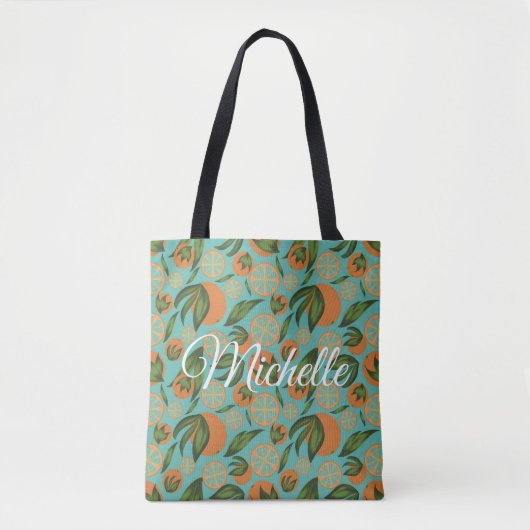 Waterverf Oranje Turquoise Botanisch Gepersonalise Tote Bag (Voorkant)