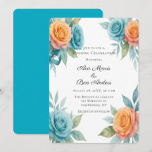 Waterverf Oranje & Turquoise Rozen Bruiloft