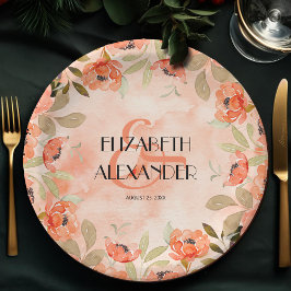 Waterverf Oranje Vrijgezellenfeest bloemen Papieren Bordje