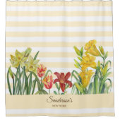 Waterverf Oranje Yellow Flower Beige Stripes Douchegordijn (Voorkant)