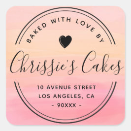 waterverf oranje zelfgebakken scriptbelettering vierkante sticker