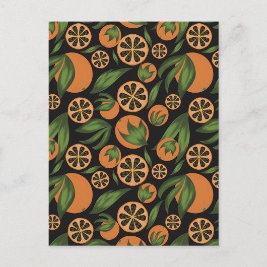Waterverf Oranje zwarte fruitpatroon Briefkaart (Voorkant)