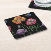 Waterverf Oranje Zwarte Klaproos Bloem Kartonnen Onderzetters (Schuin)