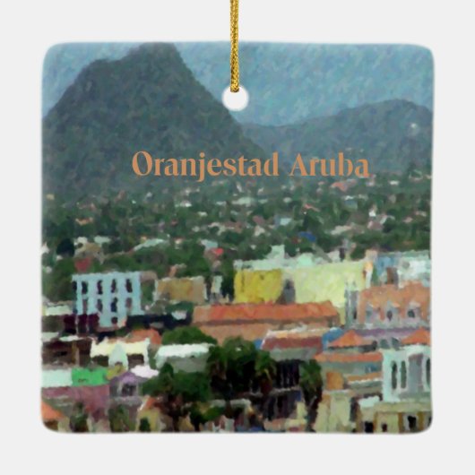 Waterverf Oranjestad, Aruba Keramisch Ornament (Achterkant)