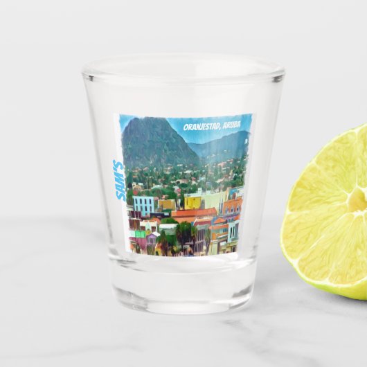 Waterverf Oranjestad, Aruba Shot Glas (Voorkant)
