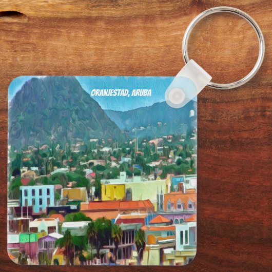 Waterverf Oranjestad, Aruba Sleutelhanger (Achterkant)