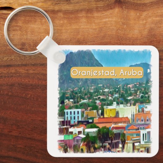 Waterverf Oranjestad, Aruba Sleutelhanger (Voorkant)