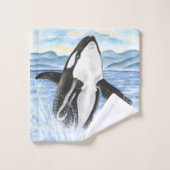 Waterverf Orca Whale Baching Bad Handdoek (Wasdoekje)