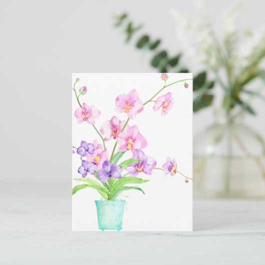 Waterverf Orchid in Pot Briefkaart (Staand voorkant)