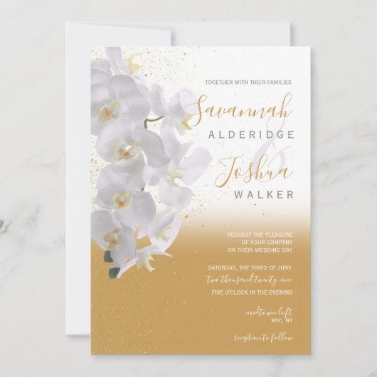 Waterverf Orchid Weddenschap I Gold Kaart (Voorkant)