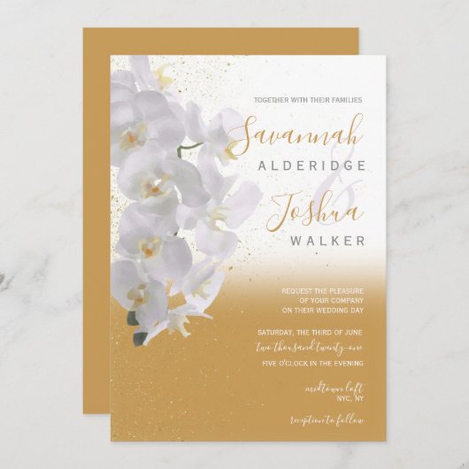 Waterverf Orchid Weddenschap I Gold Kaart (Voorkant / Achterkant)