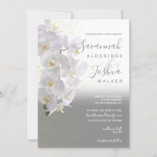 Waterverf Orchid Wedding Invitation I Grey Kaart