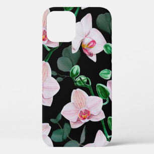 Waterverf orchidebloemen en eucalyptusbladeren pa Case-Mate iPhone case