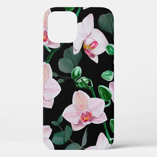 Waterverf orchidebloemen en eucalyptusbladeren pa Case-Mate iPhone case (Achterkant)