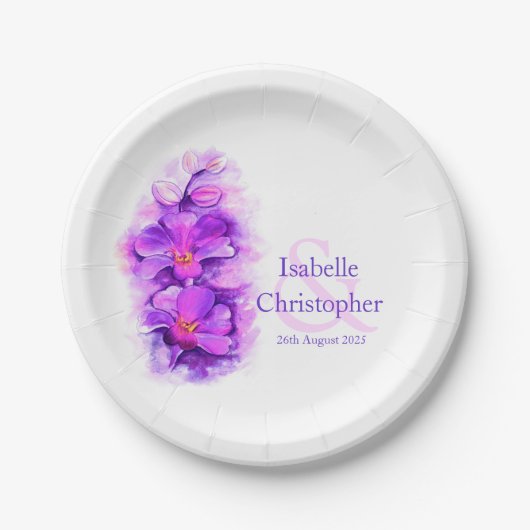 Waterverf orchidee bloem paarse kunst papier borde papieren bordje (Voorkant)