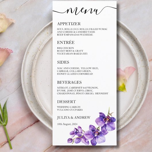 Waterverf Orchidee bloem Wedding Menu kaart