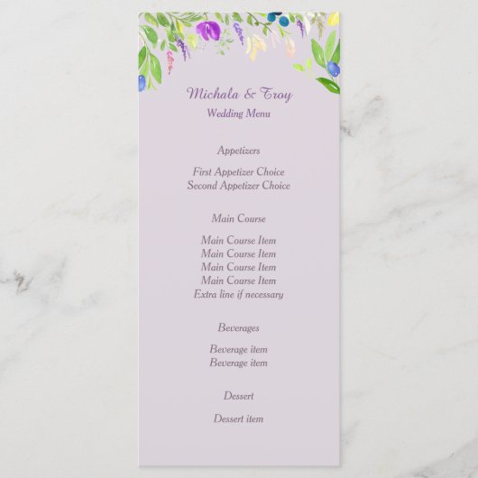 Waterverf Orchidee Bloemen Trouwmenu Menu (Voorkant)