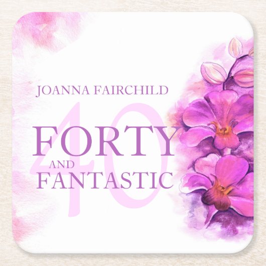 Waterverf Orchidee Flower 40th Birthday aangepaste Kartonnen Onderzetters (Voorkant)