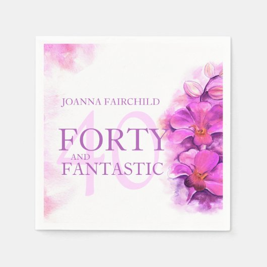 Waterverf Orchidee Flower 40th Birthday aangepaste Servet (Voorkant)