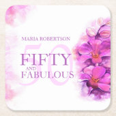 Waterverf Orchidee Flower 50th Birthday aangepaste Kartonnen Onderzetters (Voorkant)