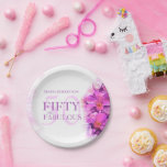 Waterverf Orchidee Flower 50th Birthday aangepaste Papieren Bordje<br><div class="desc">Mooie gestileerde losse waterverf orchideeënbloem met hartvormige bloemblaadjes in paarse en roze kunst bloemenvijftig en fantastische 50ste borden. Gekleurd in roze en paarse stralende orchideeëntinten. Bewerk deze borden met je eigen naam. Uniek ontwerp en originele handgeschilderde waterverf gestileerde orchideeën door Sarah Trett voor www.mylittleeden.com op zazzle.</div>